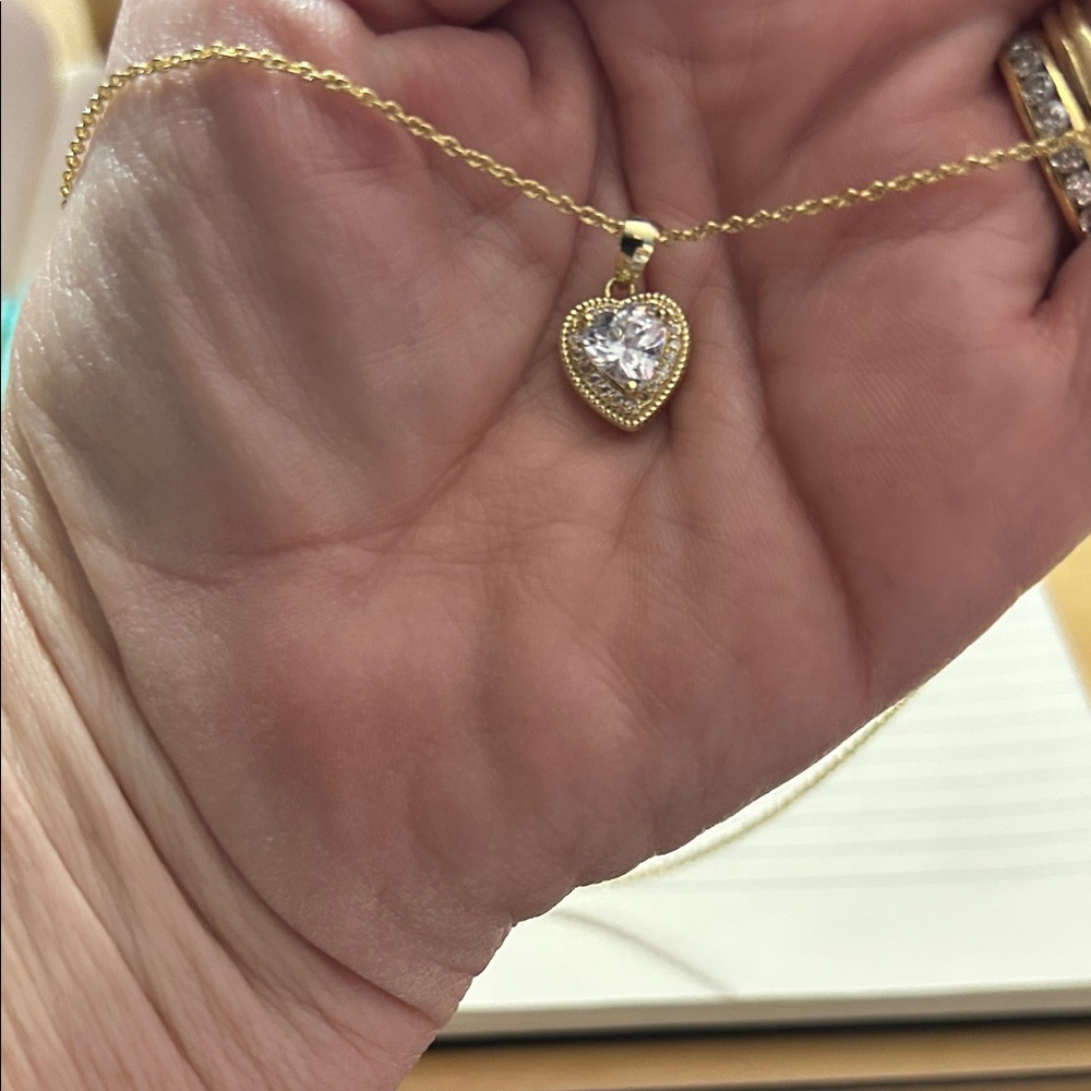Solid 925 Silver finished with 14k Gold Heart Pendant w/ Gorgeous Heart Shape